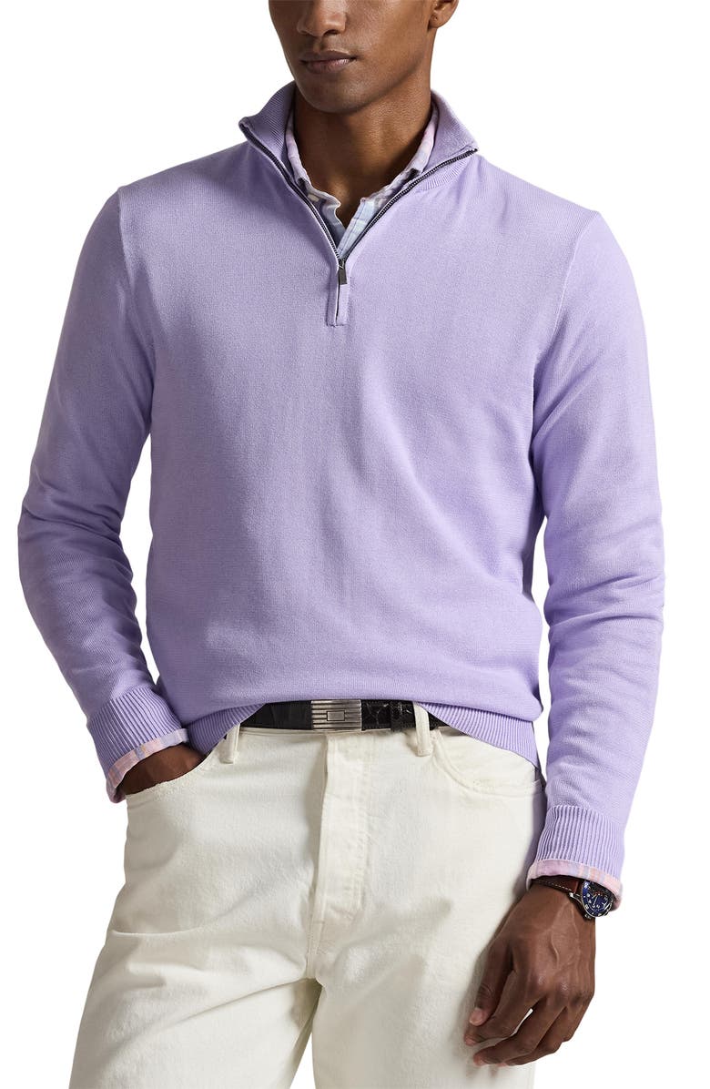 Polo Ralph Lauren Cotton Quarter Zip Pullover, Main, color, Purple
