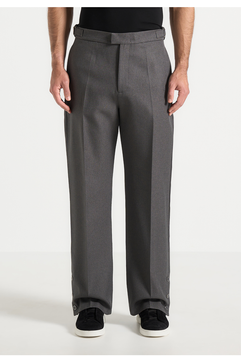 Boris Wide Leg Tailored Trousers With Button Cuff, Alternate, color, Grey