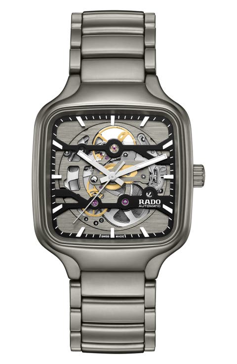 True Square Skeleton Automatic Ceramic Bracelet Watch, 38mm