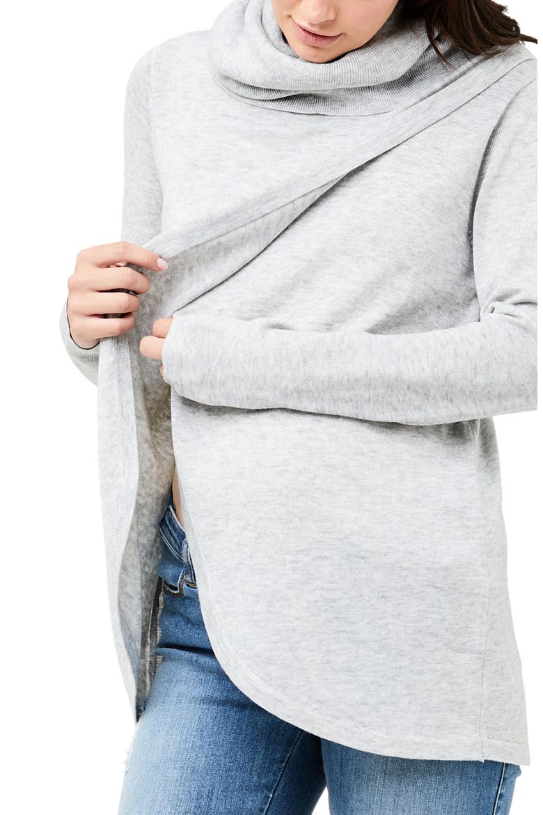 Cowl Neck Maternity/Nursing Sweater, Alternate, color, SILVER