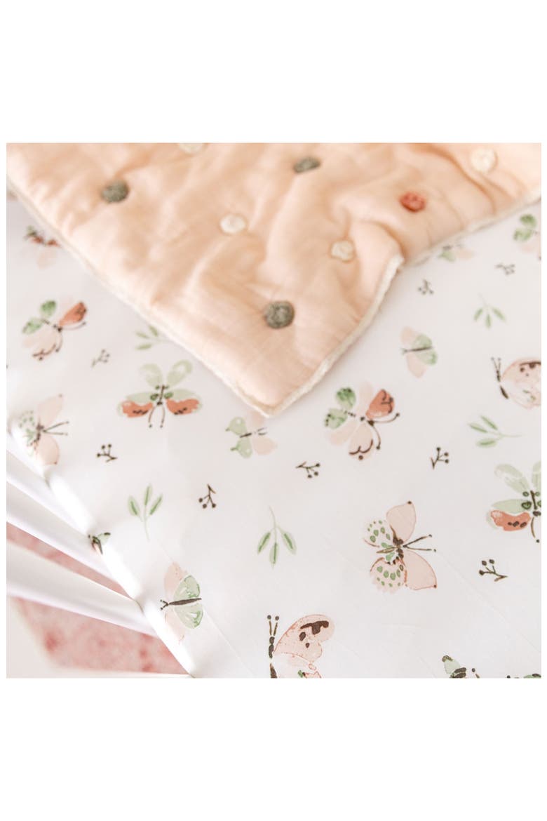 Cotton Sateen Fitted Crib Sheet, Alternate, color, BEIGE/ BUTTERFLY