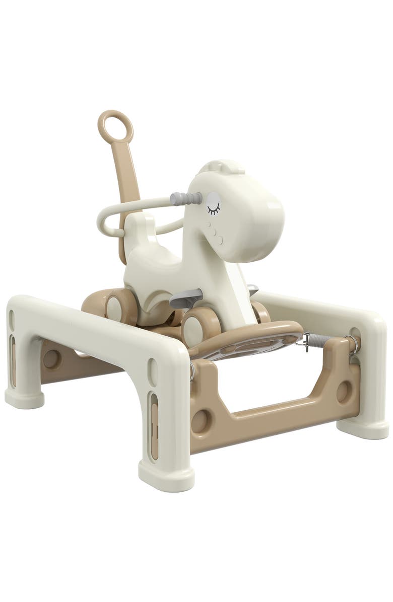 Qaba 5 in 1 Rocking Horse with Detachable Balance Board, Push Handle, Footrest, Main, color, Cream White