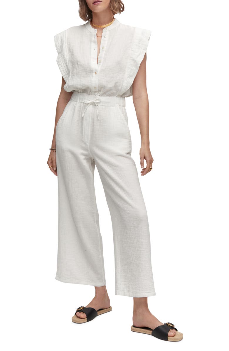 MANGO Cap Sleeve Cotton Jumpsuit, Main, color,