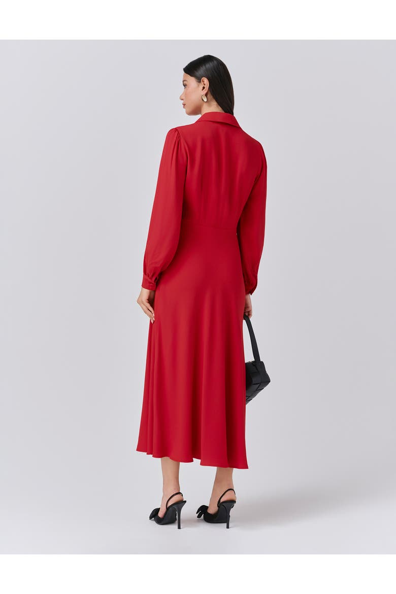 Wendy Crepe Collared Neck Midi Dress, Alternate, color, Red