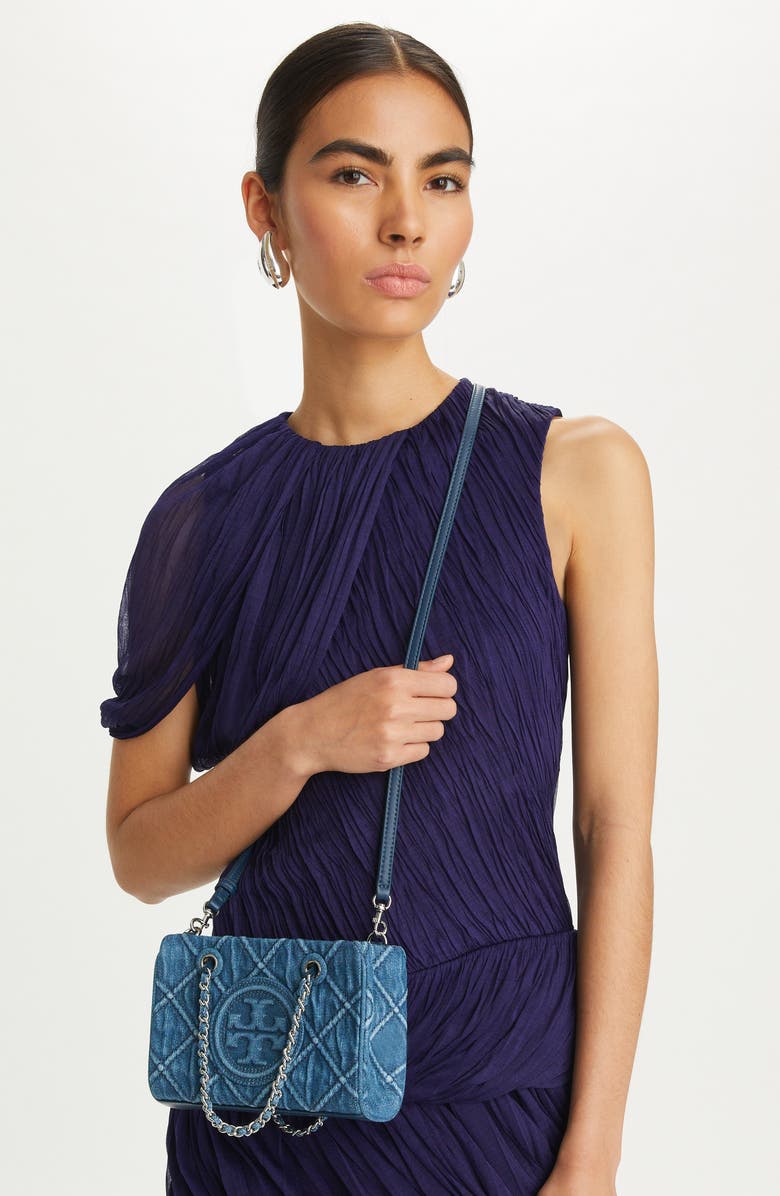 Tory Burch Mini Fleming Denim Tote, Alternate, color,