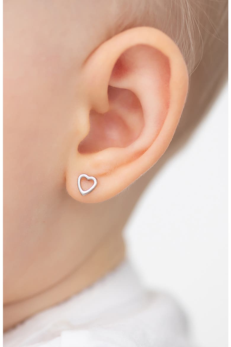 14k Tiny Heart Earrings, Alternate, color, Silver