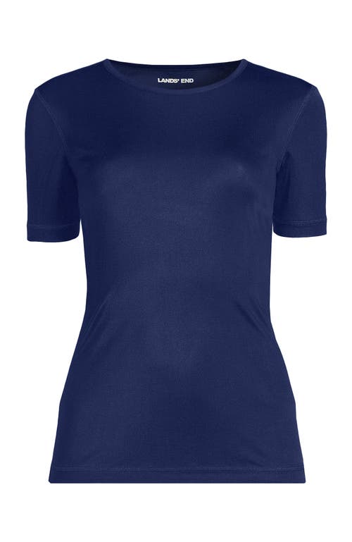 Lands' End Womens' Silk Interlock Short Sleeve Crewneck Long Underwear Thermal Baselayer Top In Blue