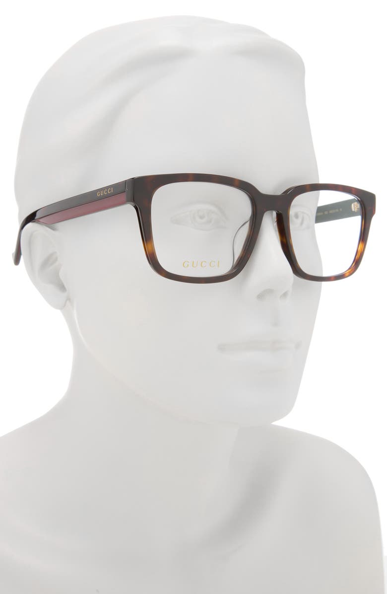Gucci 54mm Square Optical Frame, Alternate, color, Havana Havana Transparent