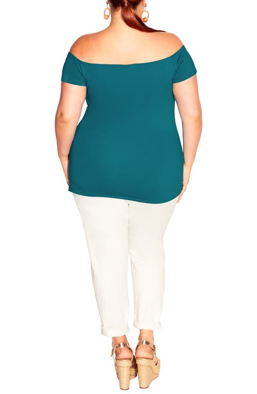 City Chic Island Off The Shoulder Knit Top In Green