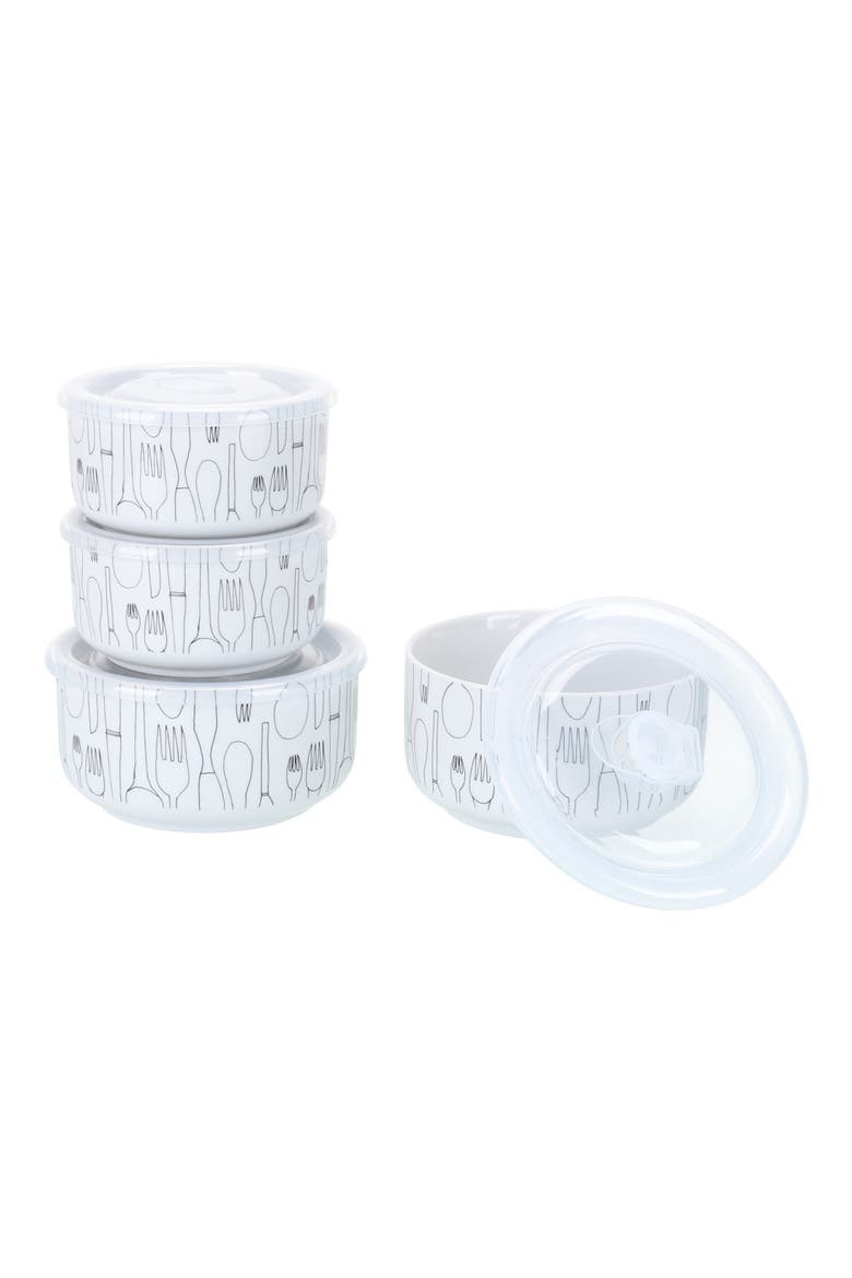 Set of 4 Assorted Storage Bowls with Lids, Alternate, color, WHITE
