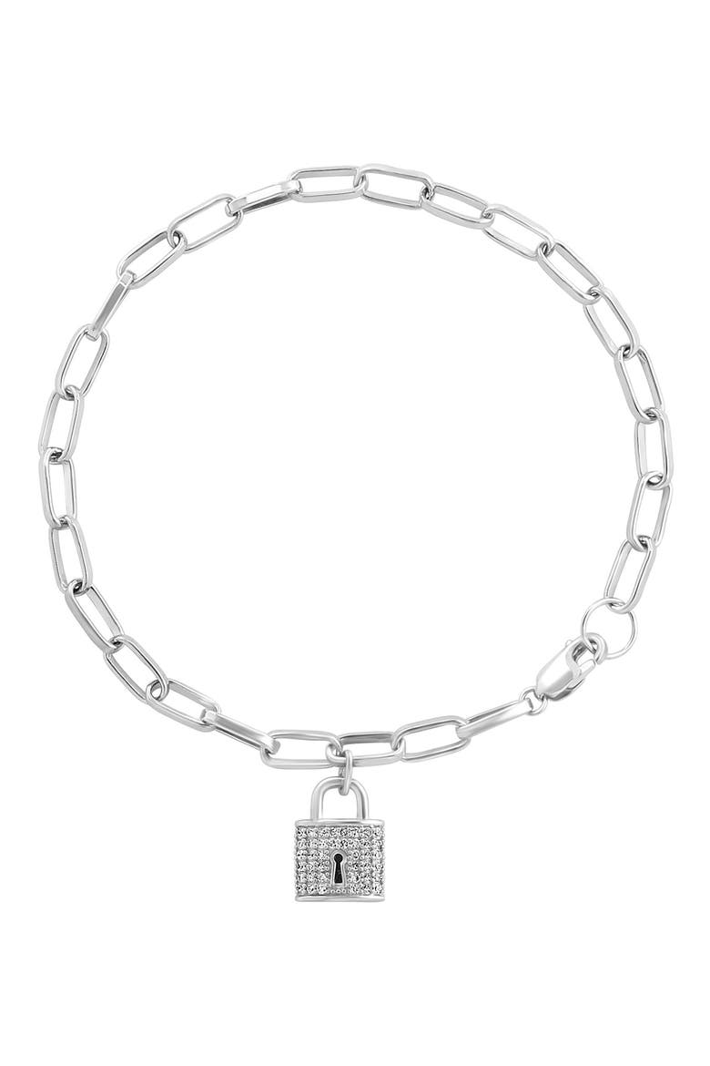 Sterling Silver Pavé Diamond Lock Charm Bracelet - 0.14ct., Main, color, SILVER