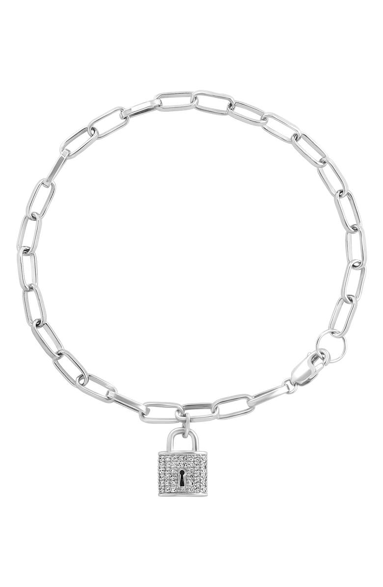 EFFY Sterling Silver Pavé Diamond Lock Charm Bracelet - 0.14ct., Main, color, Silver