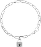 EFFY Sterling Silver Pavé Diamond Lock Charm Bracelet - 0.14ct.