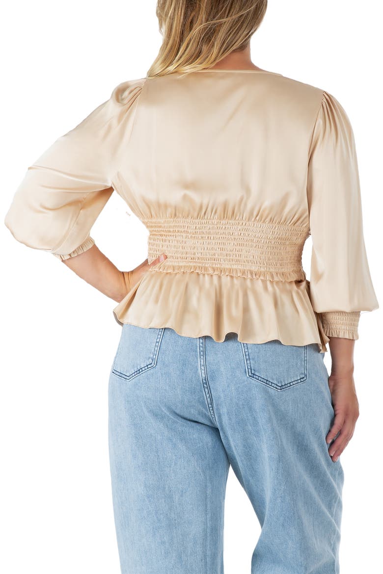 Smocked Peplum Satin Top, Alternate, color, CHAMPAGNE