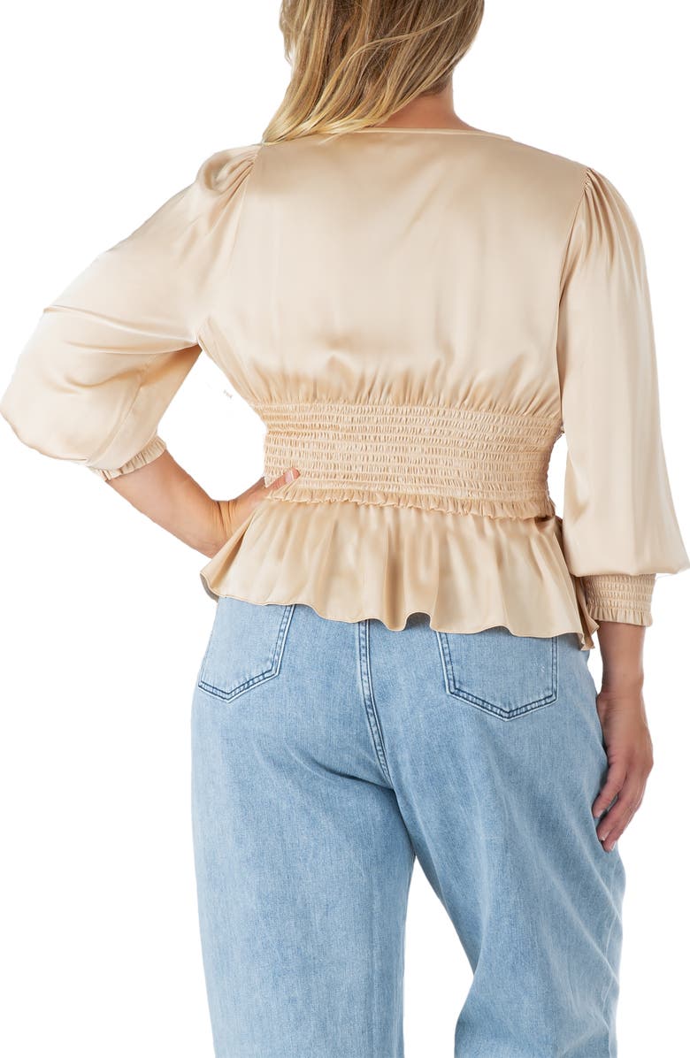 Standards & Practices Smocked Peplum Satin Top, Alternate, color, Champagne