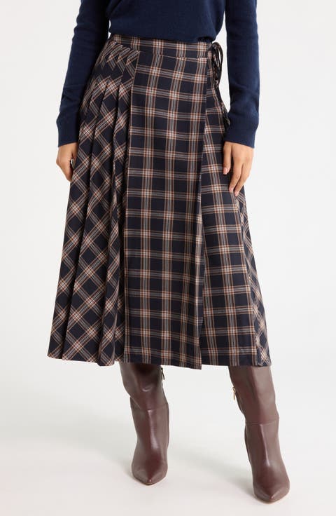 Check Wrap Midi Skirt