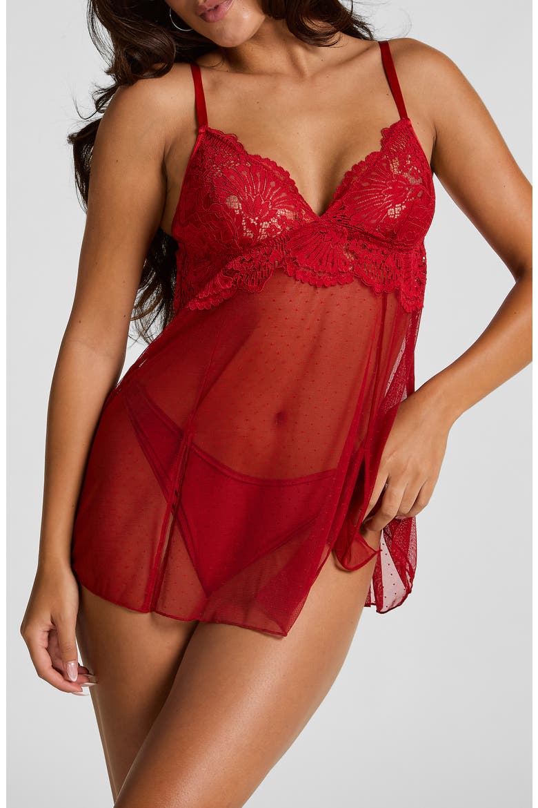 Whitney Lace & Mesh Chemise, Main, color, CHILI PEPPER