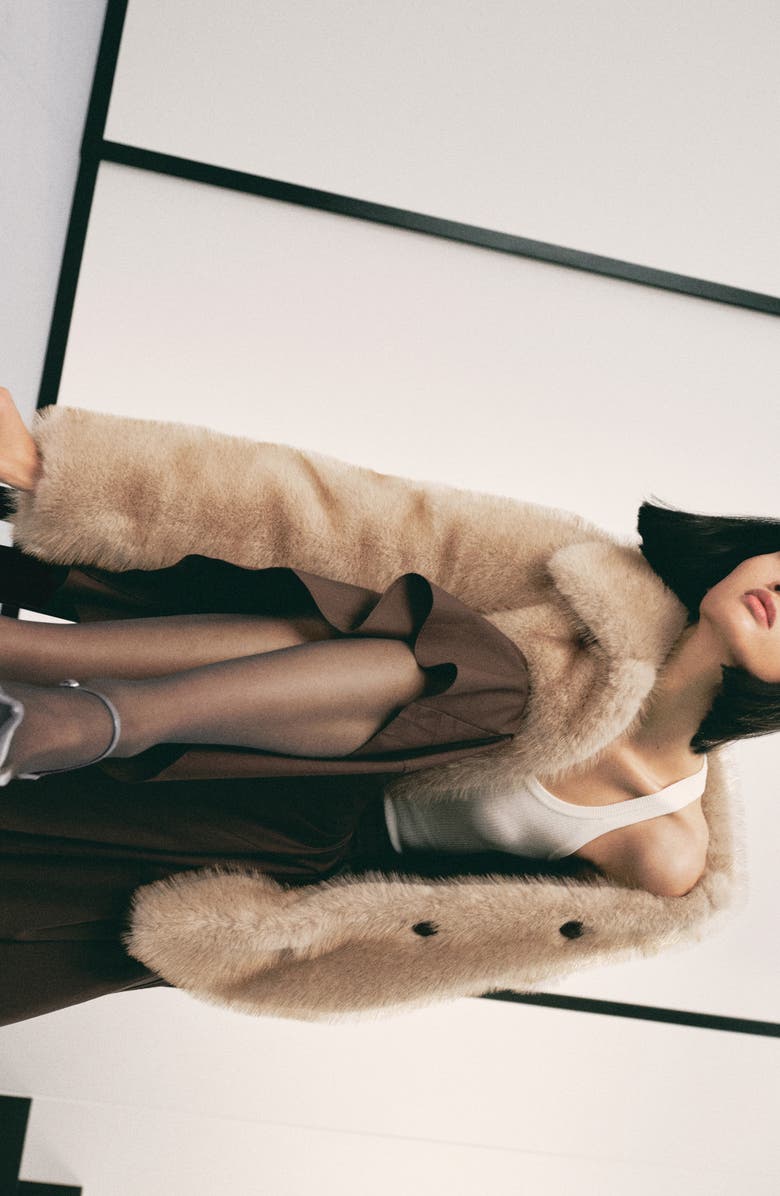 MANGO Button Front Faux Fur Coat, Alternate, color,