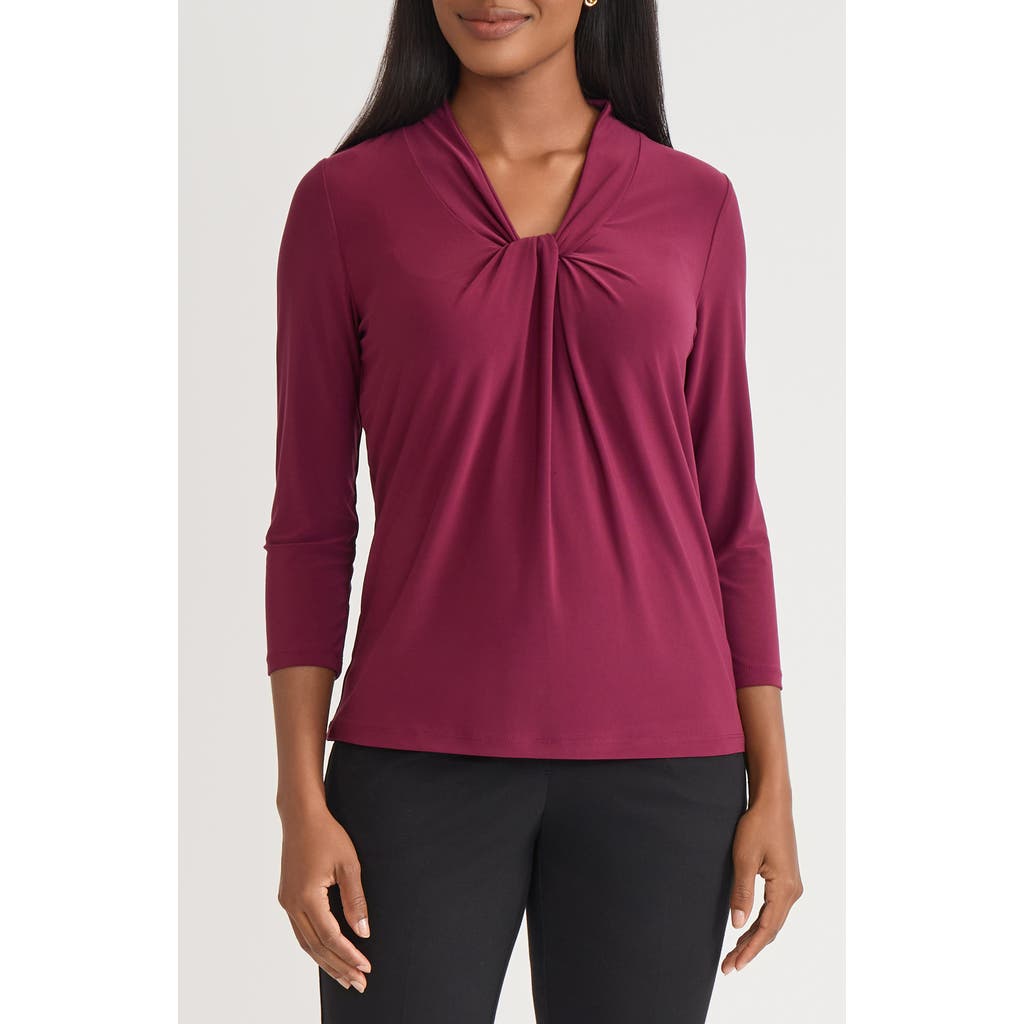 Kasper Knot Front Knit Top In Burgundy
