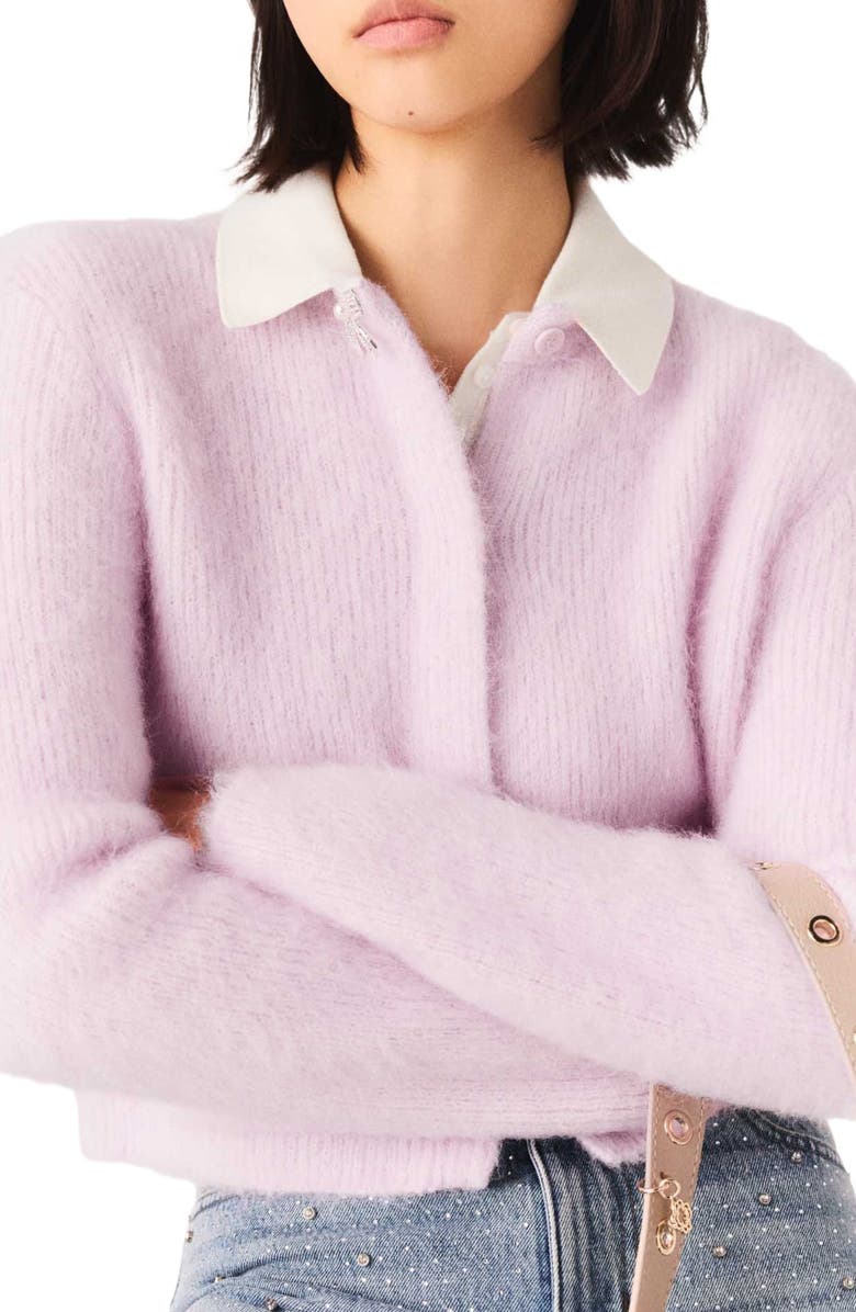 maje Jewelled bow cardigan, Alternate, color, Pink