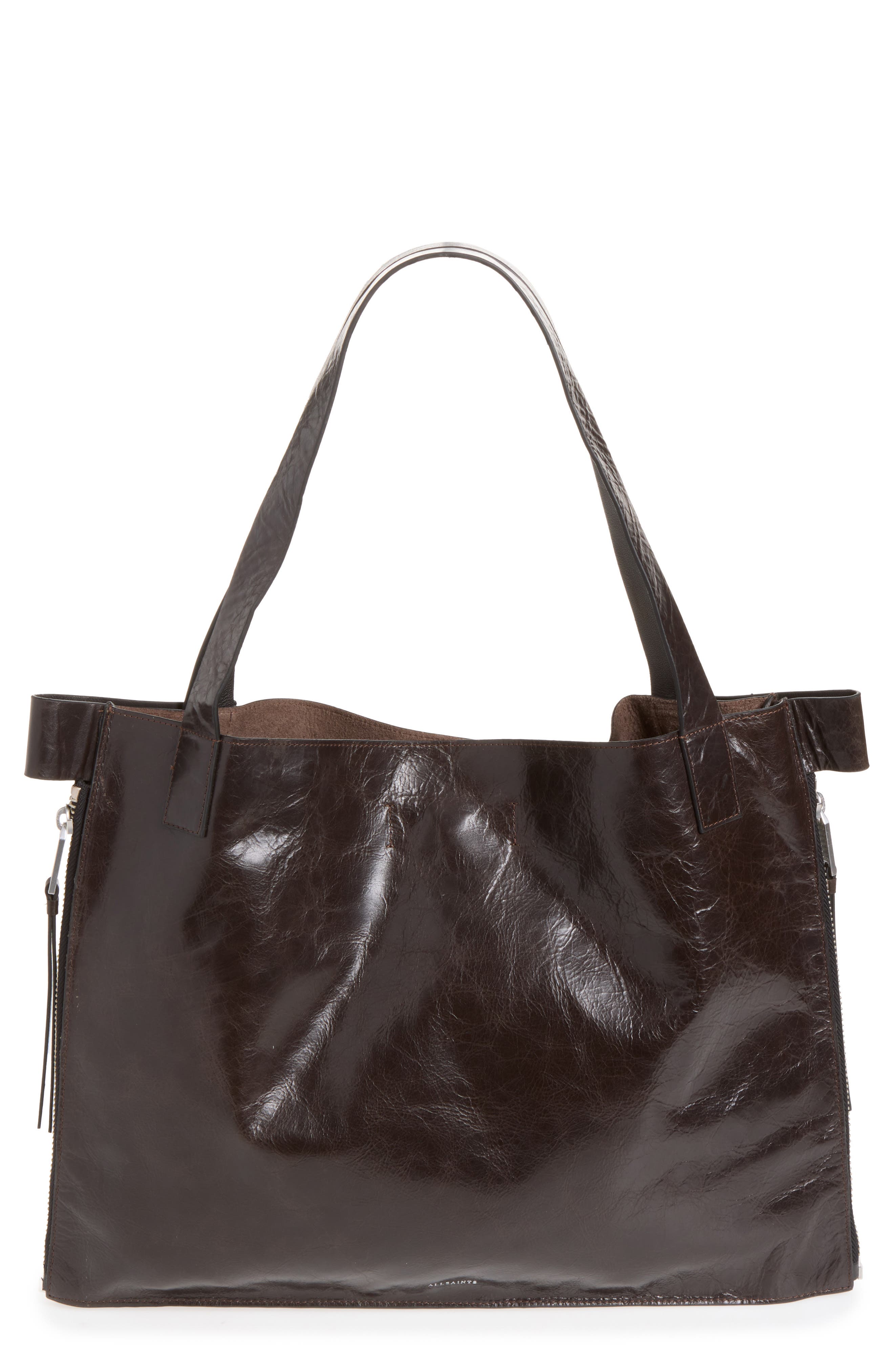 Marlo E/W Leather Tote, Main, color, BITTER BROWN