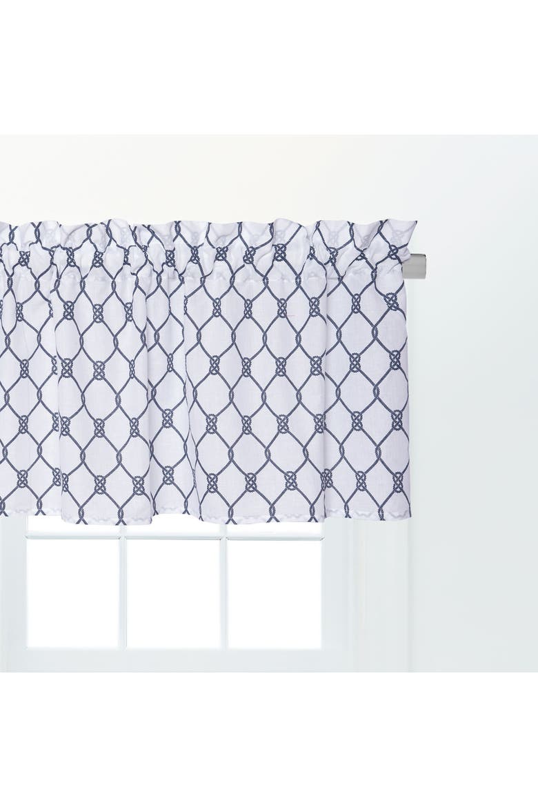 Navy & White Nautical Knots Cotton Set of 2 Window Valance Curtains 16" x 72", Alternate, color, Blue