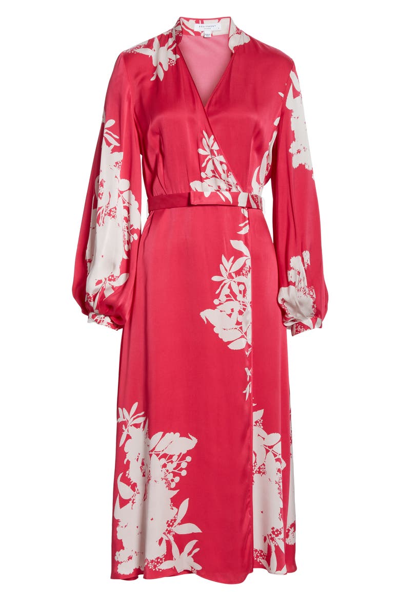 Andrese Silk Blend Wrap Long Sleeve Dress, Alternate, color, CARMINE GRIS