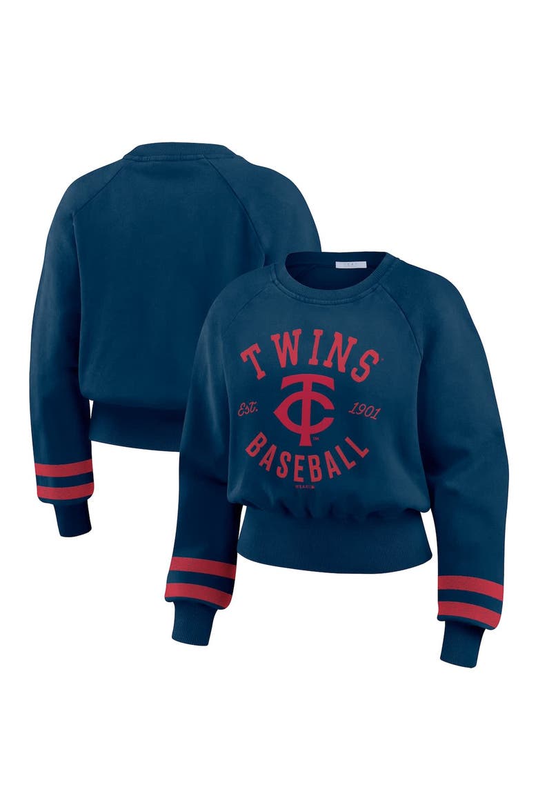 Women's WEAR by Erin Andrews  Navy Minnesota Twins Vintage Washed Cropped Pullover Sweatshirt, Alternate, color, Navy