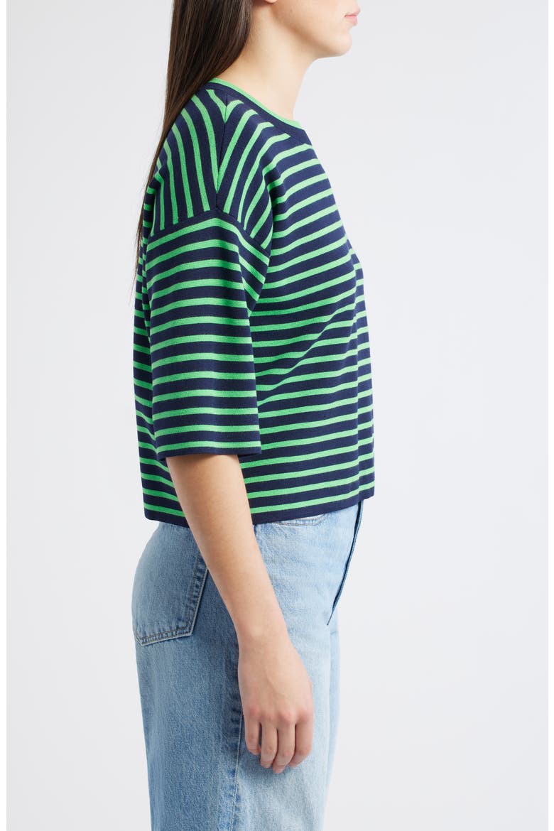 Stripe Knit Top, Alternate, color, NAVY/ RETRO GREEN