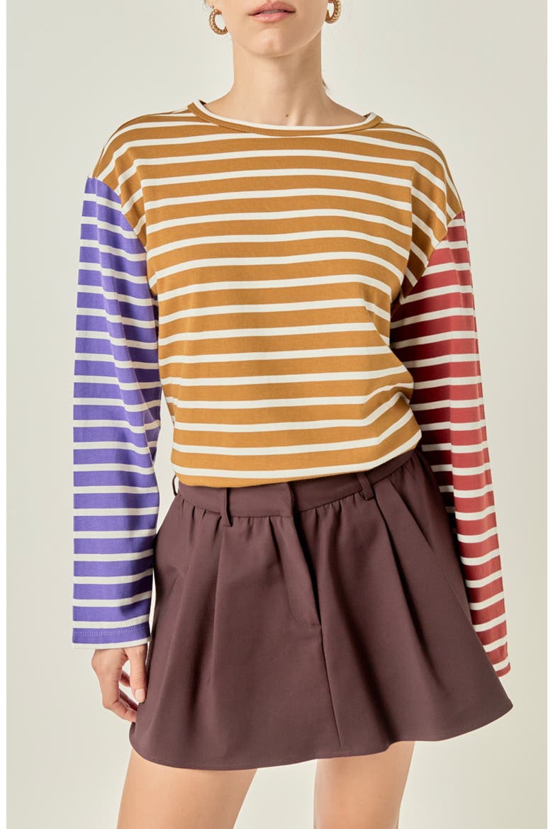 Stripe Colorblock Top, Main, color, COPPER MULTI