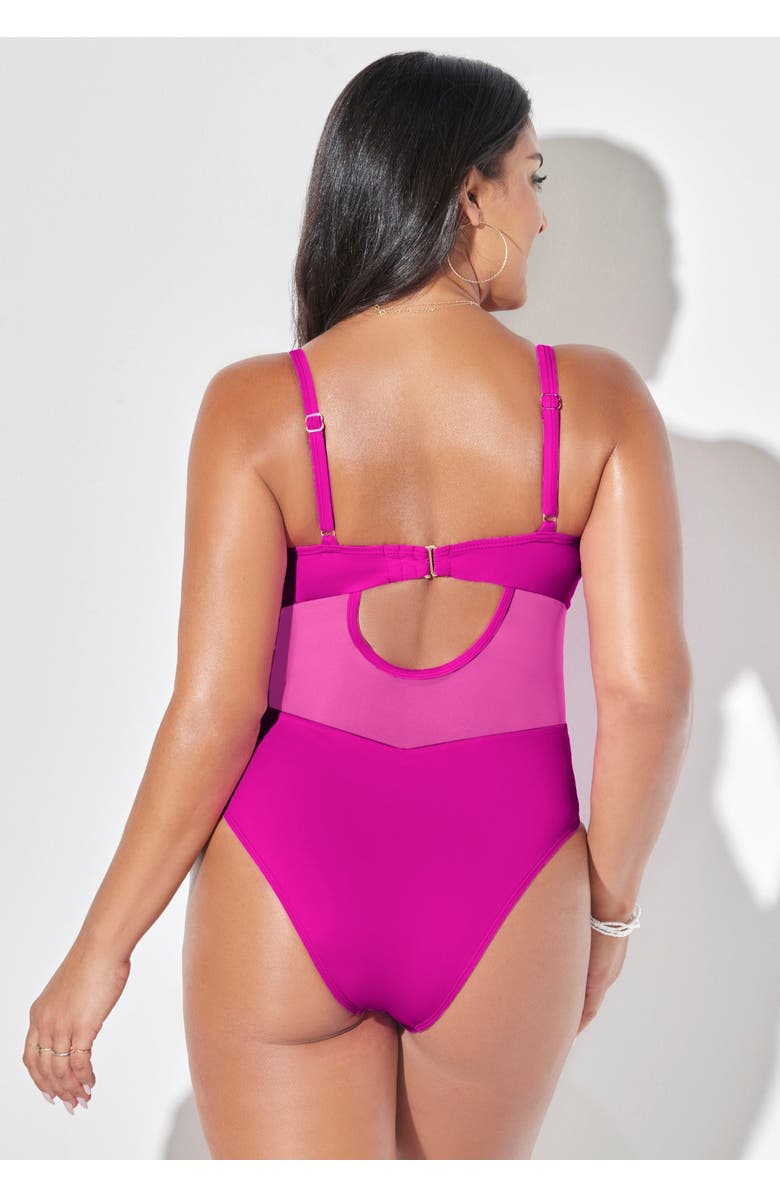 Swimsuits for All Cup Sized Mesh Underwire One Piece Swimsuit, Alternate, color, Fluorescent Pink