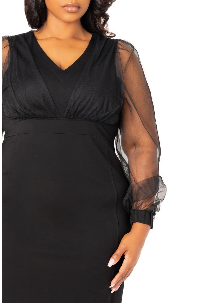 Tulle Long Sleeve Sheath Dress, Alternate, color, BLACK