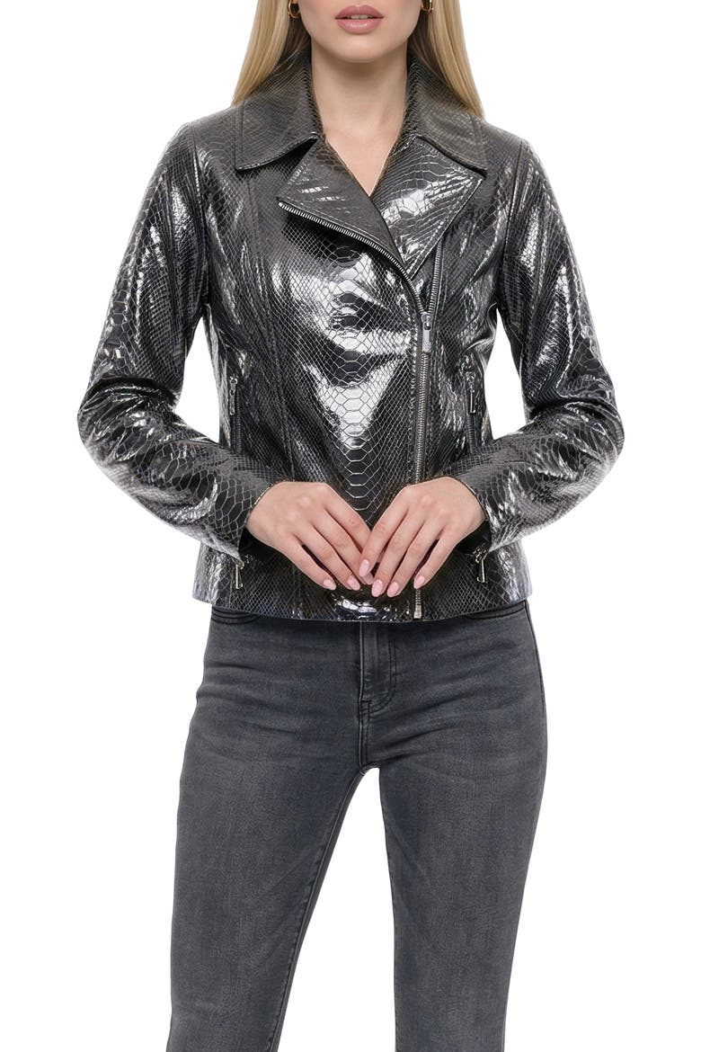 Genuine Metis Suede Pythn Printed Moto Zip Jacket, Main, color, ANTHRACITE
