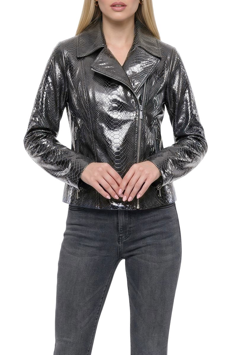 GORSKI Genuine Metis Suede Pythn Printed Moto Zip Jacket, Main, color, Anthracite