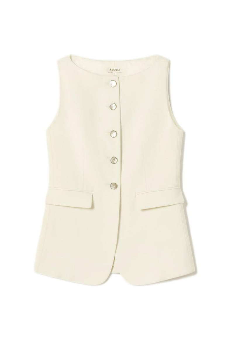 Women's Sleeveless Button Up Silk Vest, Main, color, Lily White