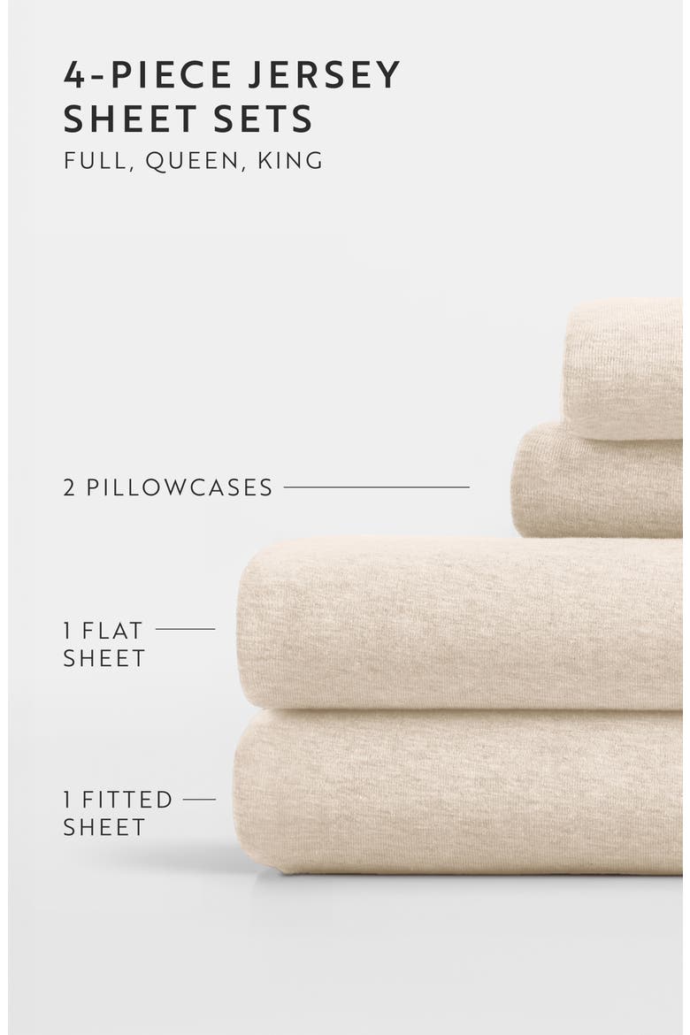 4-Piece Cotton Jersey Sheet Set, Alternate, color, OATMEAL
