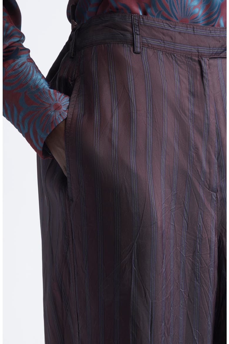 Peen Crinkled Stripe Cupro Wide Leg Pants, Alternate, color, BURGUNDY