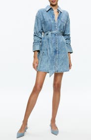 Alice + Olivia Brigita Ruched Sleeve Denim Mini Shirtdress