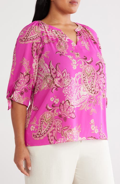Jones New York Paisley Print Raglan Sleeve Top In Pink
