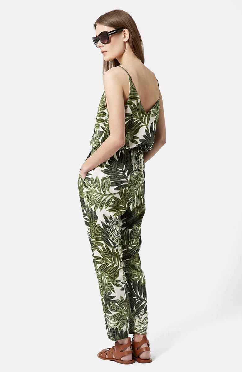 Topshop Palm Leaf Print Jumpsuit, Alternate, color,