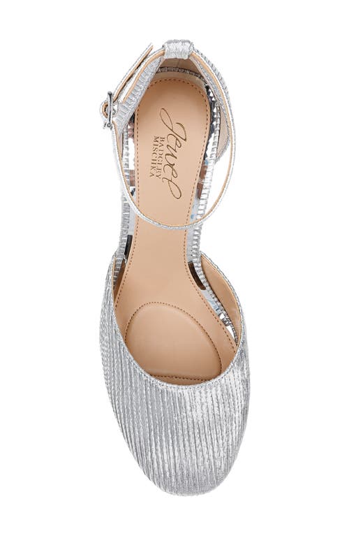 Jewel Badgley Mischka Stephanie Ankle Strap Platform Pump In Silver Fabric