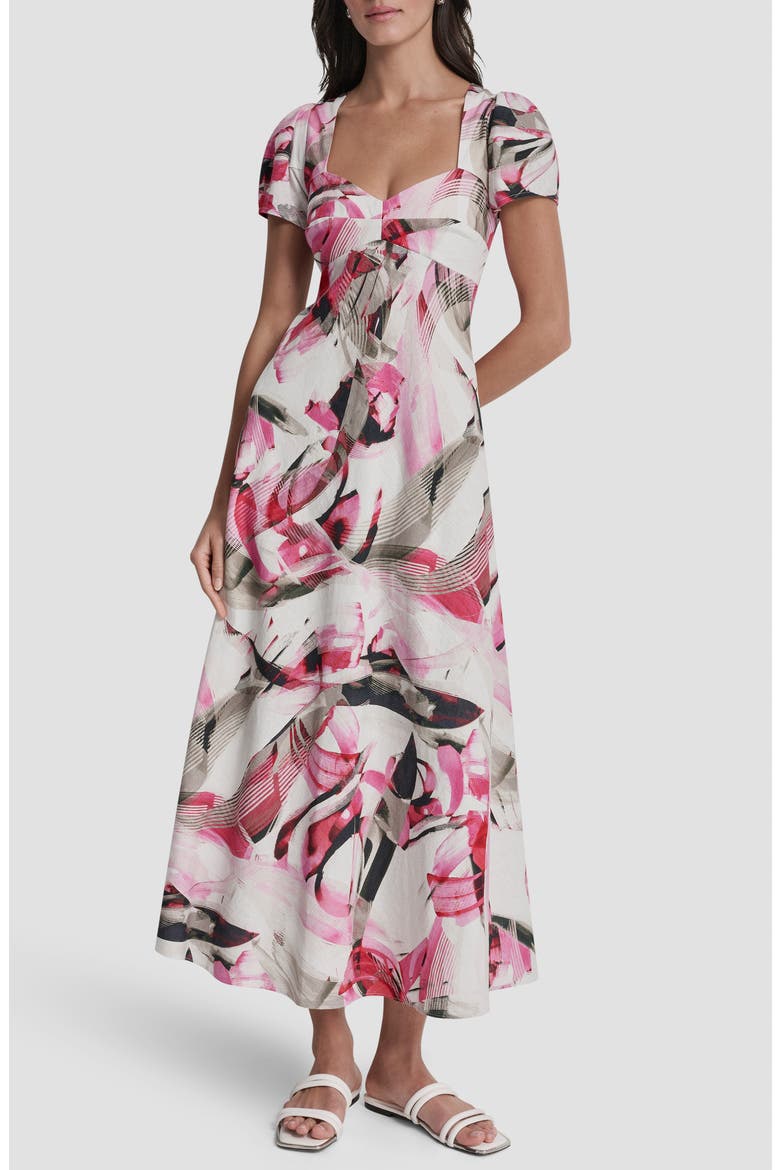Print Short Sleeve Midi Dress, Main, color, SPRING WISPS