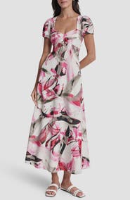 DKNY Print Short Sleeve Midi Dress