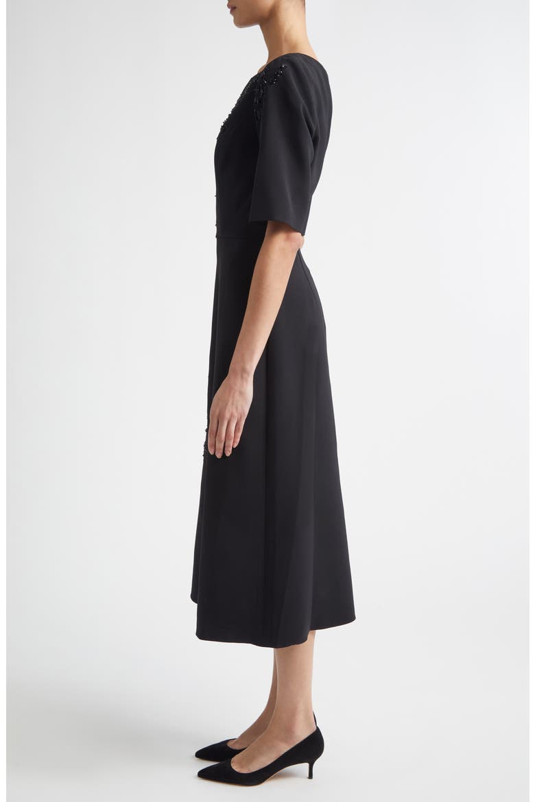 Embroidered Bateau Neck Midi Dress, Alternate, color, BLACK