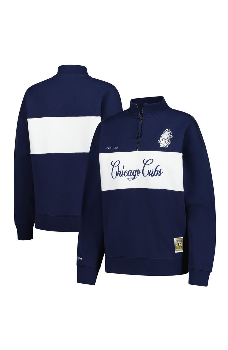 Mitchell & Ness Women's Mitchell & Ness Navy Chicago Cubs Quarter-Zip Pullover Top, Main, color, Navy