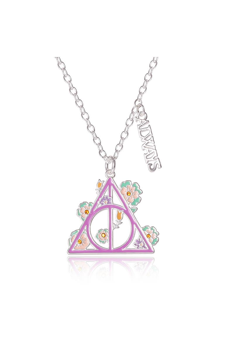 Botanical Deathly Hallows Necklace, 16"+2", Main, color, Silver, Purple