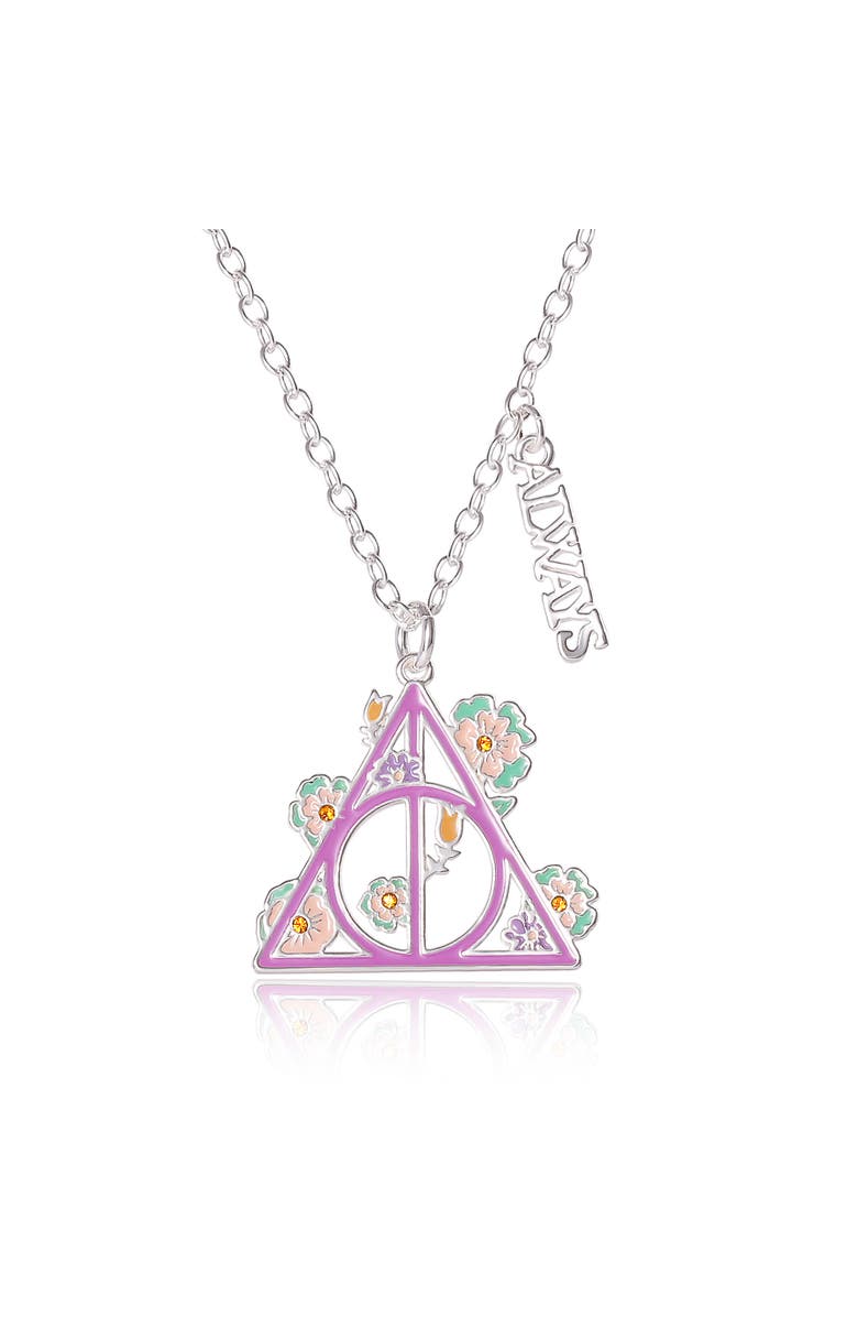 HARRY POTTER Botanical Deathly Hallows Necklace, 16"+2", Main, color, Silver, Purple