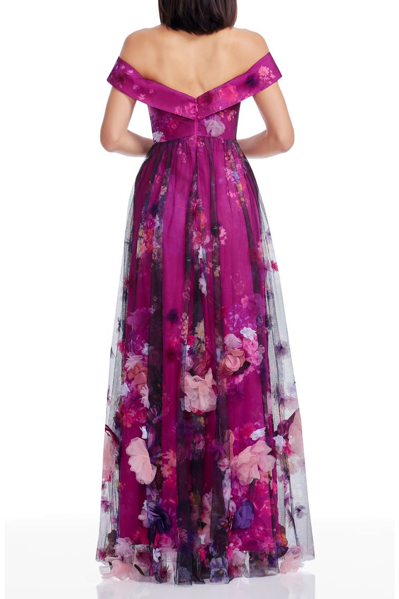 Aurea Floral Print Off the Shoulder Gown, Alternate, color, DARK MAGENTA MULTI