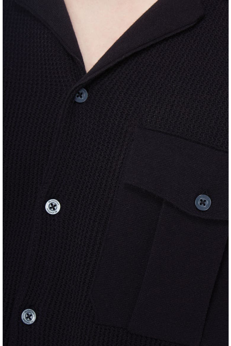 Camp Collar Short Sleeve Cotton & Silk Shirt Sweater, Alternate, color, BLACK