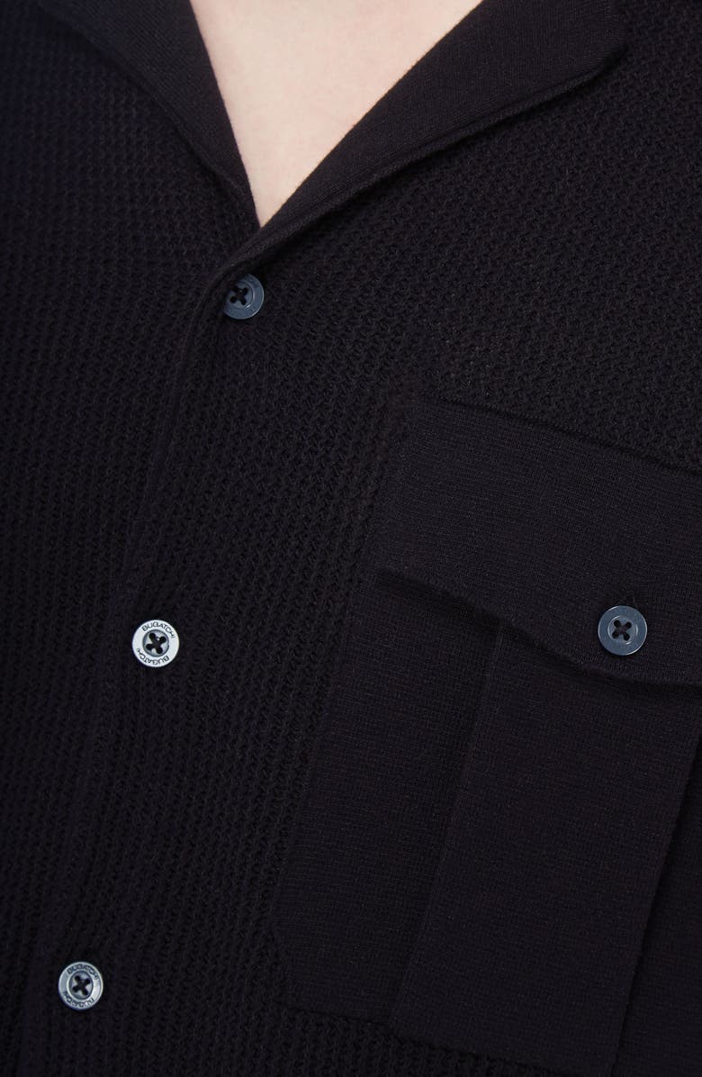 Bugatchi Camp Collar Short Sleeve Cotton & Silk Shirt Sweater, Alternate, color, 